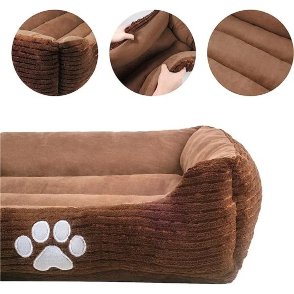 Pet Bed, Reversible Rectangle with Dog Paw Printing, Coffee, 25 by 21 inches